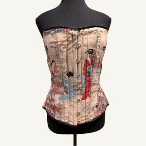 Marvelous Mayhem Overbust Corset Japanese Art Asian Imagery Hook Front Lace Back